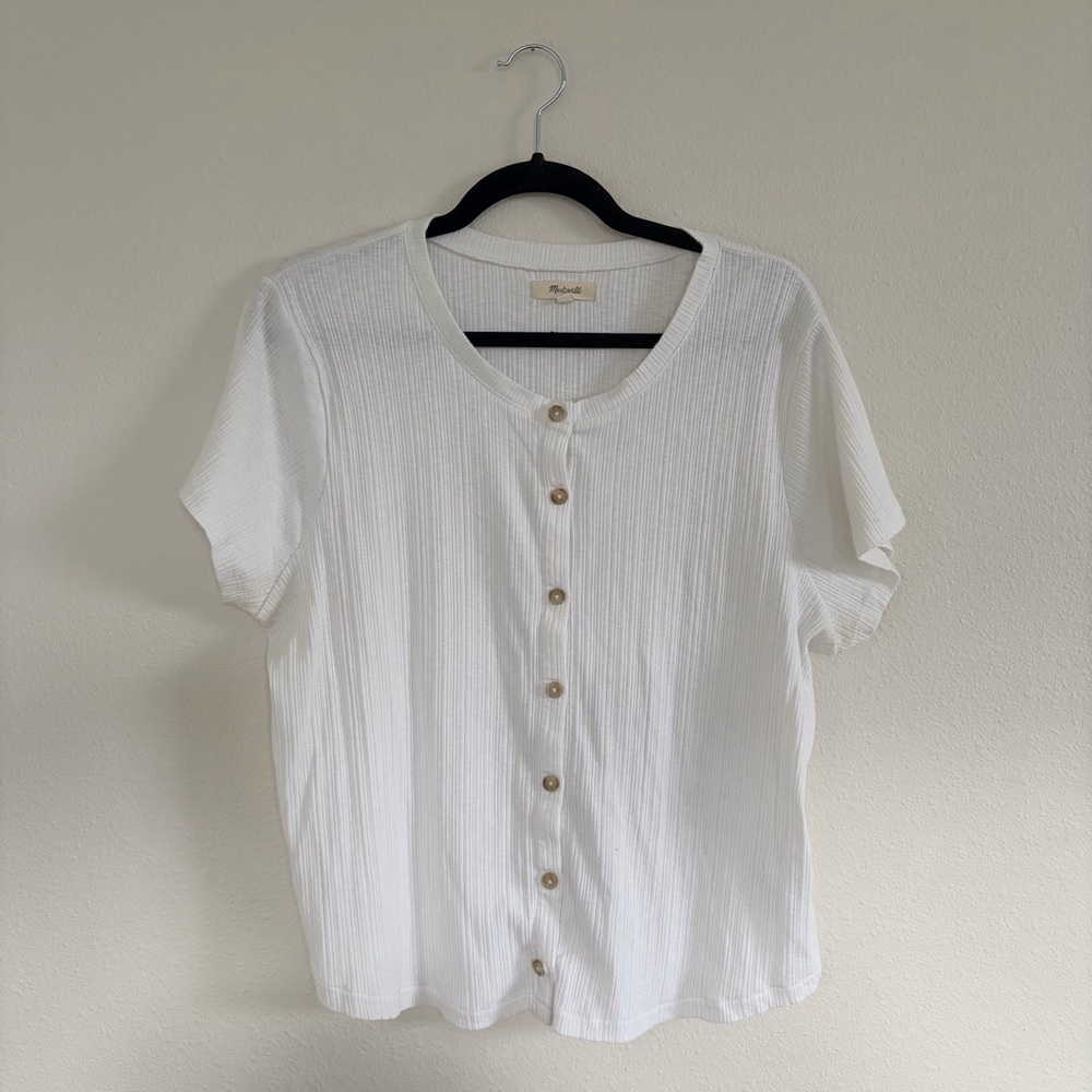 Madewell Ribbed White Button-Up Women's Top